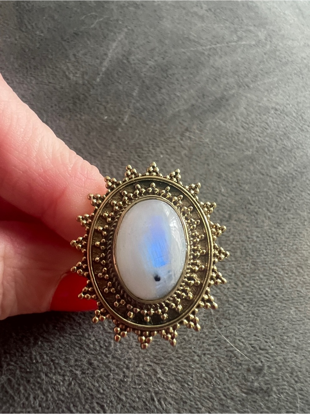 Gold-Tone Moonstone Sunburst Ring - White/Blue Moonstone